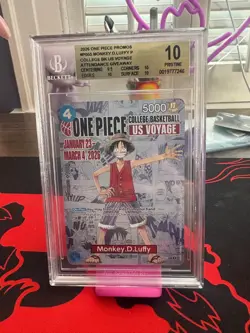 BGS 10 PRISTINE One Piece Card Monkey.D.Luffy US College Basketball Voyage Promo - Image 1