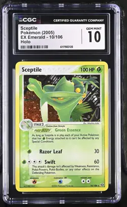 CGC 10 GEM MINT Sceptile 2005 EX Emerald 10/106 Holo SWIRL Pokemon Card - Image 1