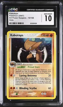 CGC 10 GEM MINT Kabutops 2007 EX Power Keepers 10/108 Holo Pokemon Card - Image 1