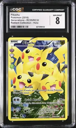 CGC 8 Pikachu 2016 Generations RC29/RC32 Radiant Collection Holo Pokemon Card - Image 1