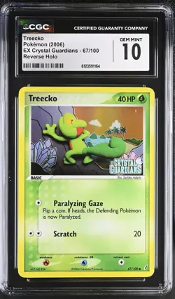 CGC 10 Treecko EX Crystal Guardians 67/100 Reverse Holo STAMPED Pokemon Card - Image 1