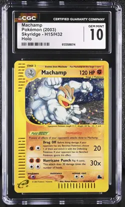 CGC 10 GEM MINT Machamp 2003 Skyridge H15/H32 Holo Pokemon Card - Image 1