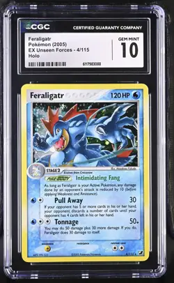 CGC 10 GEM MINT Feraligatr 2005 EX Unseen Forces 4/115 Holo Pokemon Card - Image 1