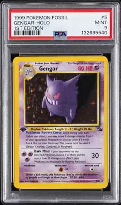 1999 POKEMON FOSSIL 1ST ED #5 GENGAR-HOLO PSA 9 - Image 1