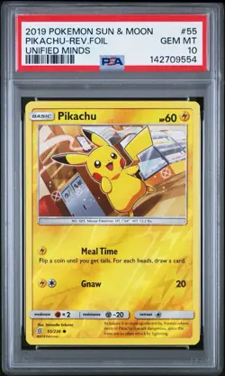 PSA 10 Pikachu 2019 Pokemon Sun & Moon Unified Minds Reverse Holo #55/236 - Image 1