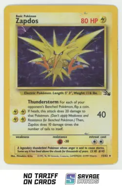 1999 Pokemon Fossil Holo Zapdos #15/62 - Image 1