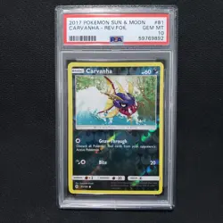 2017 Pokemon CARVANHA 81/149 [Reverse Holo] [Sun & Moon Base] Gem Mint PSA 10 💎 - Image 1