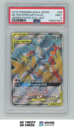 2019 Pokemon Sun & Moon Hidden Fates Full Art Moltres & Zapdos & Articuno GX Tag - Image 1