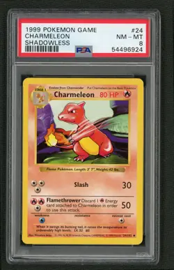 1999 POKEMON GAME BASE SET 24 CHARMELEON SHADOWLESS PSA NEAR MINT-MINT 8 - Image 1