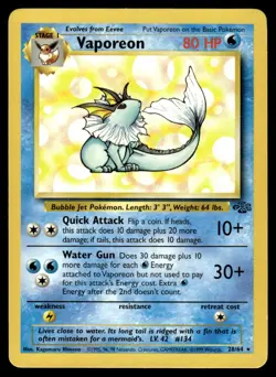 Vaporeon #28 - Pokemon Jungle Base Set - Unlimited Rare - LP - Image 1