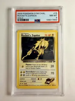 2000 POKEMON GYM CHALLENGE HOLO #15 ROCKET'S ZAPDOS PSA 8 - Image 1