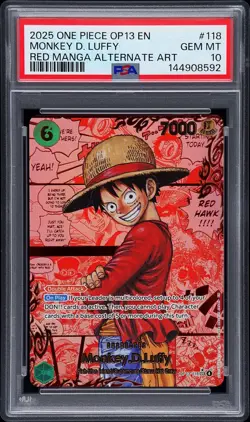 2025 ONE PIECE OP13-CARRYING ON HIS WILL #118 MONKEY D. LUFFY RED MANGA PSA 10 - Image 1