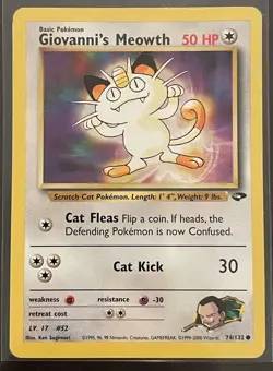 Giovanni’s Meowth 74/132 Pokemon Card Gym Challenge WOTC Vintage Rare TCG - Image 1