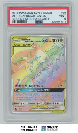 2019 Pokemon Sun & Moon Hidden Fates Full Art Secret Moltres & Zapdos & Articuno - Image 1