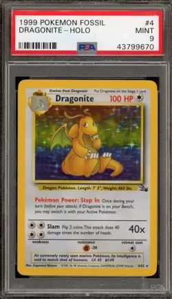 Pokemon Dragonite Fossil Unlimited Holo Rare #4 PSA 9 Mint - Image 1