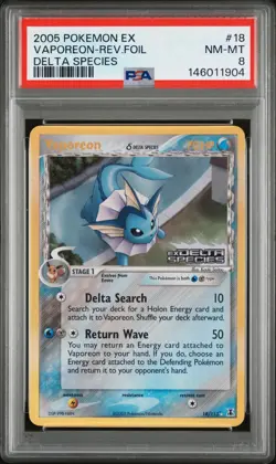 2005 Pokemon EX Delta Species Vaporeon Reverse Holo 18/113 PSA 8 NM-MT - Image 1