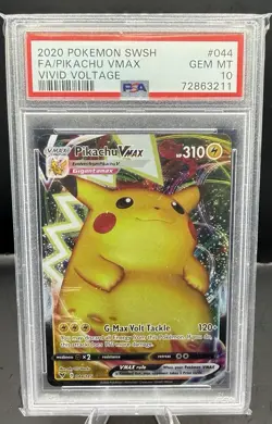 2020 POKEMON SWORD & SHIELD VIVID VOLTAGE 044/185 PIKACHU VMAX PSA 10 - Image 1