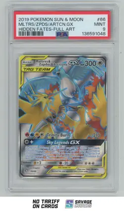 2019 Pokemon Sun & Moon Hidden Fates Full Art Moltres & Zapdos & Articuno GX Tag - Image 1