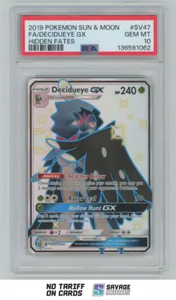 2019 Pokemon Sun & Moon Hidden Fates Full Art Decidueye GX PSA 10 #SV47/SV94 - Image 1