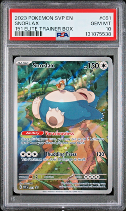 2023 POKEMON SVP EN-SV BLACK STAR PROMO 051 SNORLAX 151 ELITE TRAINER BOX PSA 10 - Image 1
