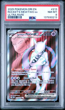 2025 POKEMON DRI EN-DESTINED RIVALS ULTRA RARE TEAM ROCKET'S MEWTWO EX PSA 8 - Image 1