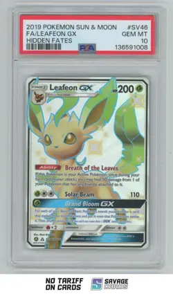 2019 Pokemon Sun & Moon Hidden Fates Full Art Leafeon GX PSA 10 #SV46/SV94 - Image 1