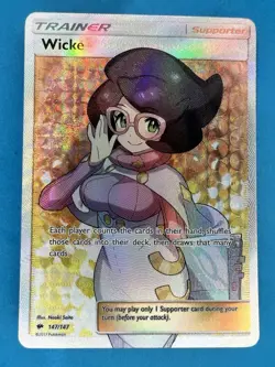 Wicke 147/147 SM Burning Shadows 2017 Full Art Holo Pokemon Card TCG - Image 1