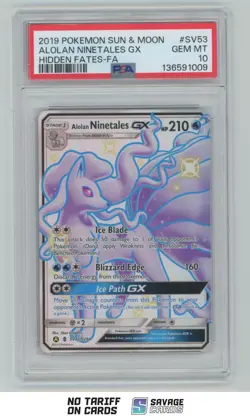 2019 Pokemon Sun & Moon Hidden Fates Full Art Alolan Ninetales GX PSA 10 - Image 1