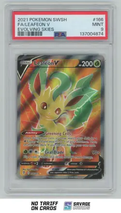 2021 Pokemon Sword & Shield Evolving Skies Full Art Leafeon V PSA 9 #166/203 - Image 1