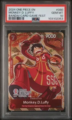 2024 ONE PIECE PROMOS BANDAI CARD GAME FEST #080 MONKEY D. LUFFY PSA 10 - Image 1