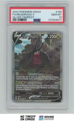 2022 Pokemon Sword & Shield Silver Tempest Full Art Regidrago V PSA 10 #184/195 - Image 1