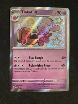 Tinkatuff 166/091 SV: Paldean Fates Shiny Rare Holo NM Pokemon Card - Image 1
