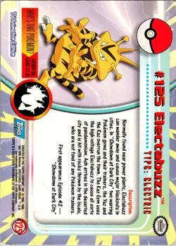 2000 Topps Pokemon Electabuzz 125 TV Animation Series 3 Blue Label Non Holo - Image 2