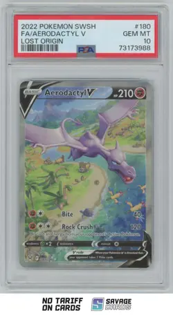 2022 Pokemon Sword & Shield - Lost Origin FA Aerodactyl V PSA 10 #180/196 - Image 1