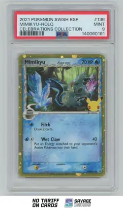 2021 Pokemon SWSH BSP Celebration Collection Holo Mimikyu PSA 9 #SWSH136 - Image 1