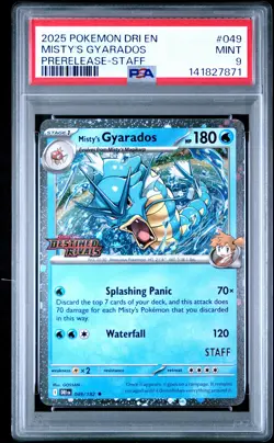 PSA 9 Misty's Gyarados 049/182 DR Prerelease STAFF Stamped Rivals Pokemon - Image 1