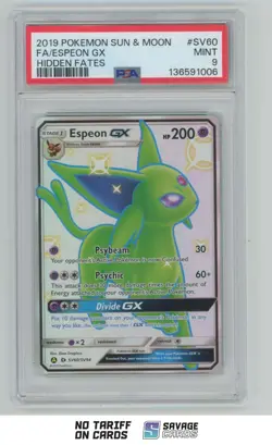 2019 Pokemon Sun & Moon Hidden Fates Full Art Espeon GX PSA 9 #SV60/SV94 - Image 1