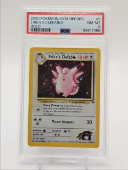 ERIKA'S CLEFABLE 2000 POKEMON GYM HEROES HOLO RARE S 3/132 PSA 8 Q0004 - Image 1