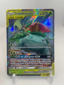 Pokemon TCG Celebi & Venusaur GX Holo Ultra Rare Card Sun & Moon TAG TEAM 1/181 - Image 1