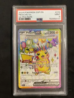Pokemon Pikachu EX 219/191 Sv08: Surging Sparks Ultra Rare Holo PSA 9 200HP - Image 1