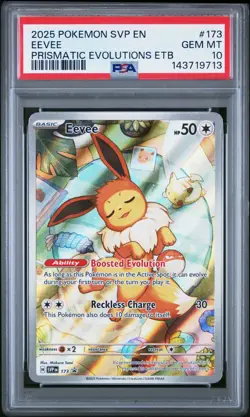 2025 POKEMON PRISMATIC EVOLUTIONS POKEMON CENTER ETB PROMO SVP #173 EEVEE PSA 10 - Image 1