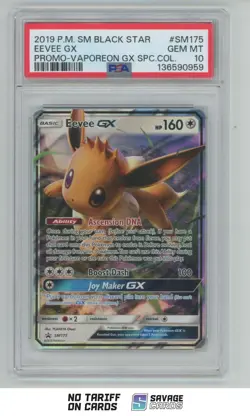 2019 Pokemon Sun & Moon Black Star Promo Holo Eevee GX PSA 10 #SM175 - Image 1