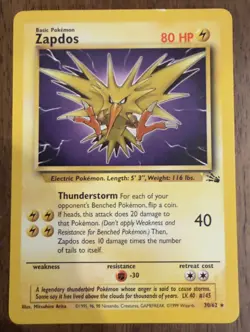 Zapdos 30/62 Fossil Non Holo Rare Vintage Pokemon TCG - MP - Image 1