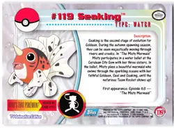 Seaking #119 2000 Topps Pokemon TV Animation Series Blue Logo LP - Image 2