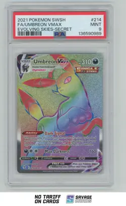 2021 Pokemon SWSH Evolving Skies Full Art Secret Umbreon VMAX PSA 9 #214/203 - Image 1