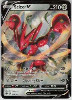 Pokemon Scizor V Ultra Rare SWSH03: Darkness Ablaze 118/189 NM - Image 1