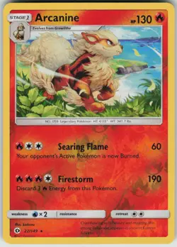 Pokemon Arcanine Holo Rare SM Base Set 22/149 NM - Image 1