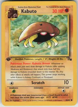 Pokemon Kabuto Common Fossil 50/62 NM 1st Edition - Image 1