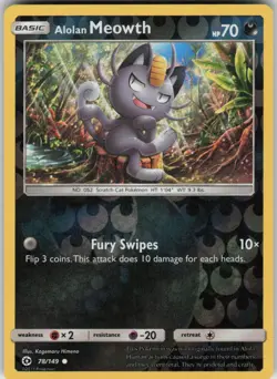 Pokemon Alolan Meowth Common SM Base Set 78/149 NM - Image 1