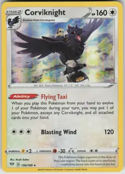 Pokemon Corviknight Holo Rare SWSH03: Darkness Ablaze 156/189 NM - Image 1